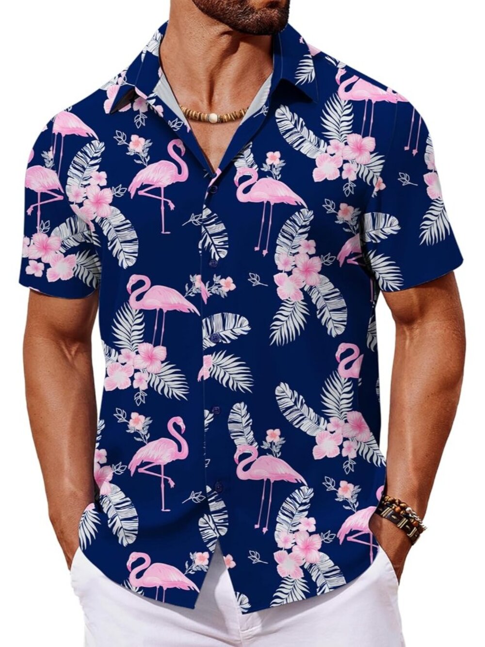 Men's Blue 2 Hawaiian Short Sleeve Tropical Floral Summer Button Down Shirts